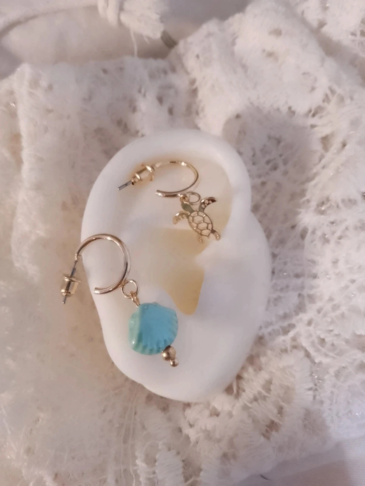 Asymmetric bohemian earrings turtle shell – photo 3